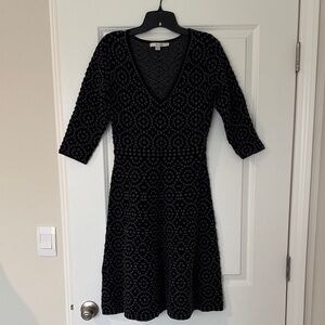 Boden Black and Blue Patterned Long Sleeve Dress